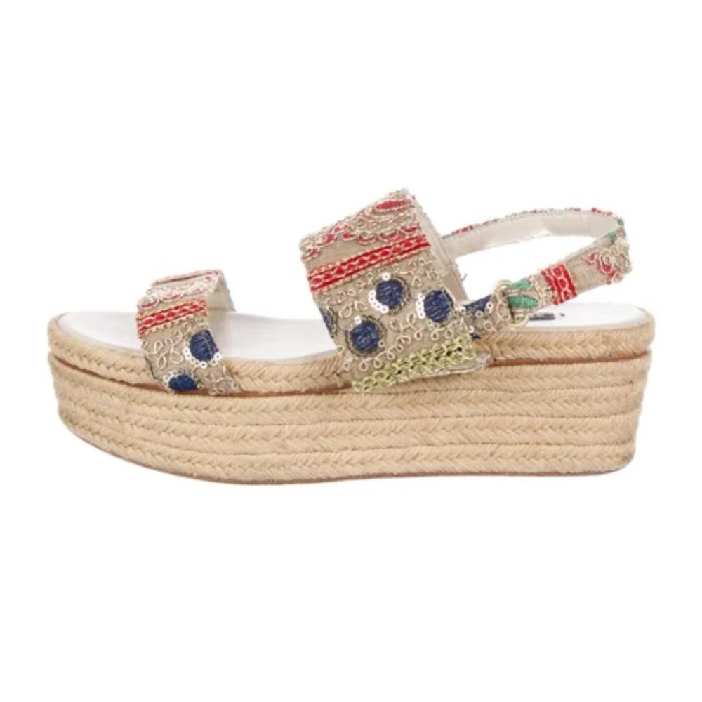 Alice + Olivia Anastasia sequin colorful embroidered platform jute espadrille